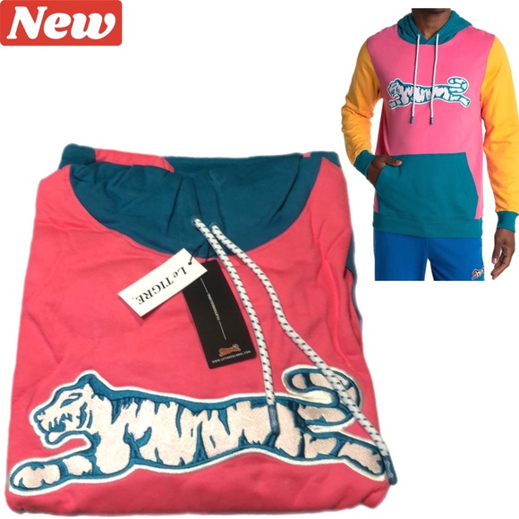 🆕 LE TIGRE Colorblock Logo Drawstring Hoodie